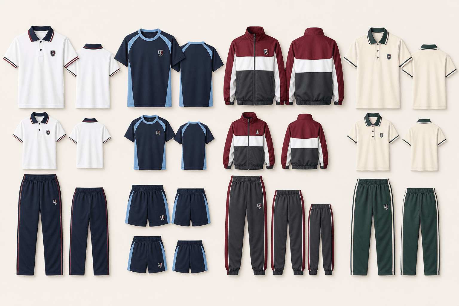 Colecciones de polos, camisetas deportivas, shorts, buzos y pantalones escolares