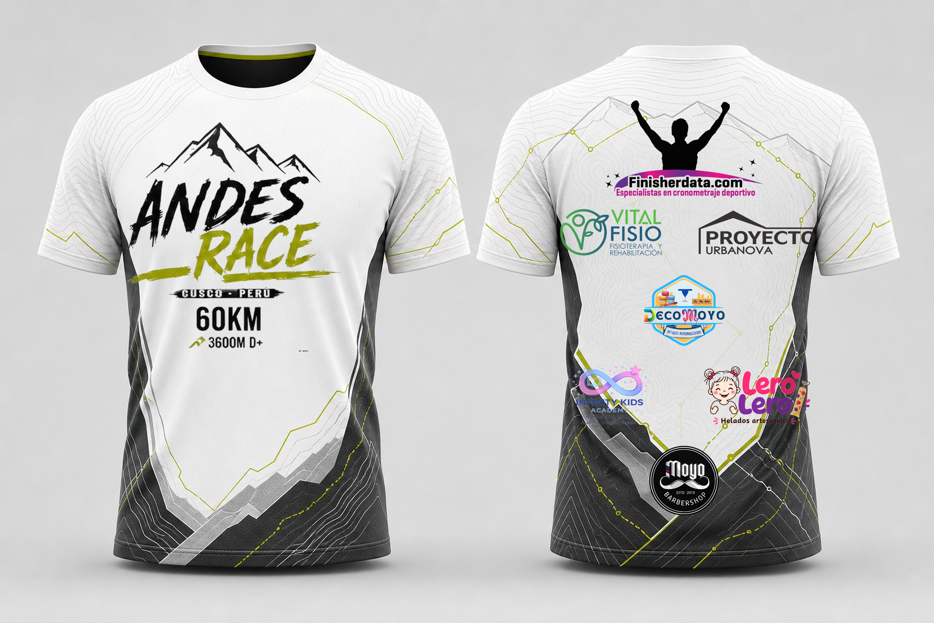 Mockup frontal y posterior de camiseta técnica Andes Race