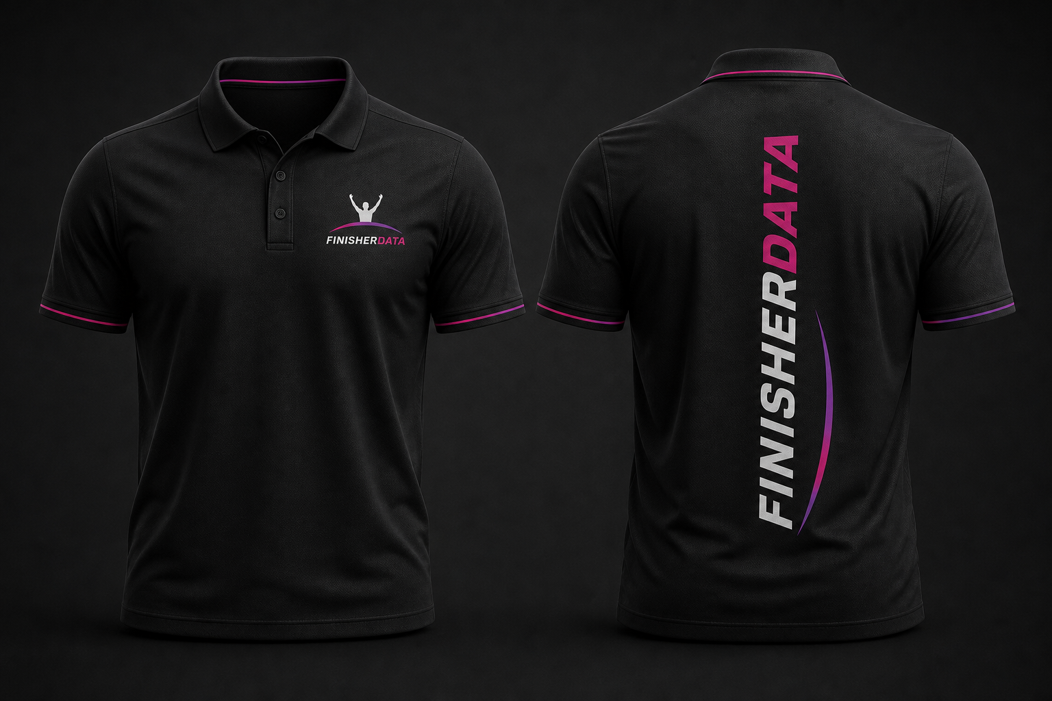 Mockup de polo negro institucional desarrollado para FinisherData