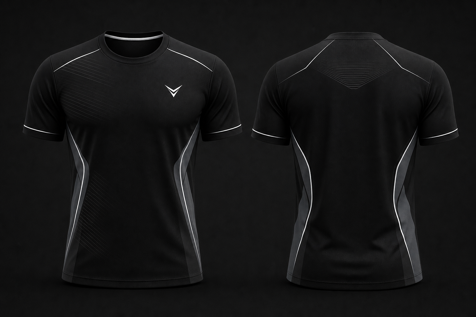 Polo deportivo premium negro con detalles grises y blancos